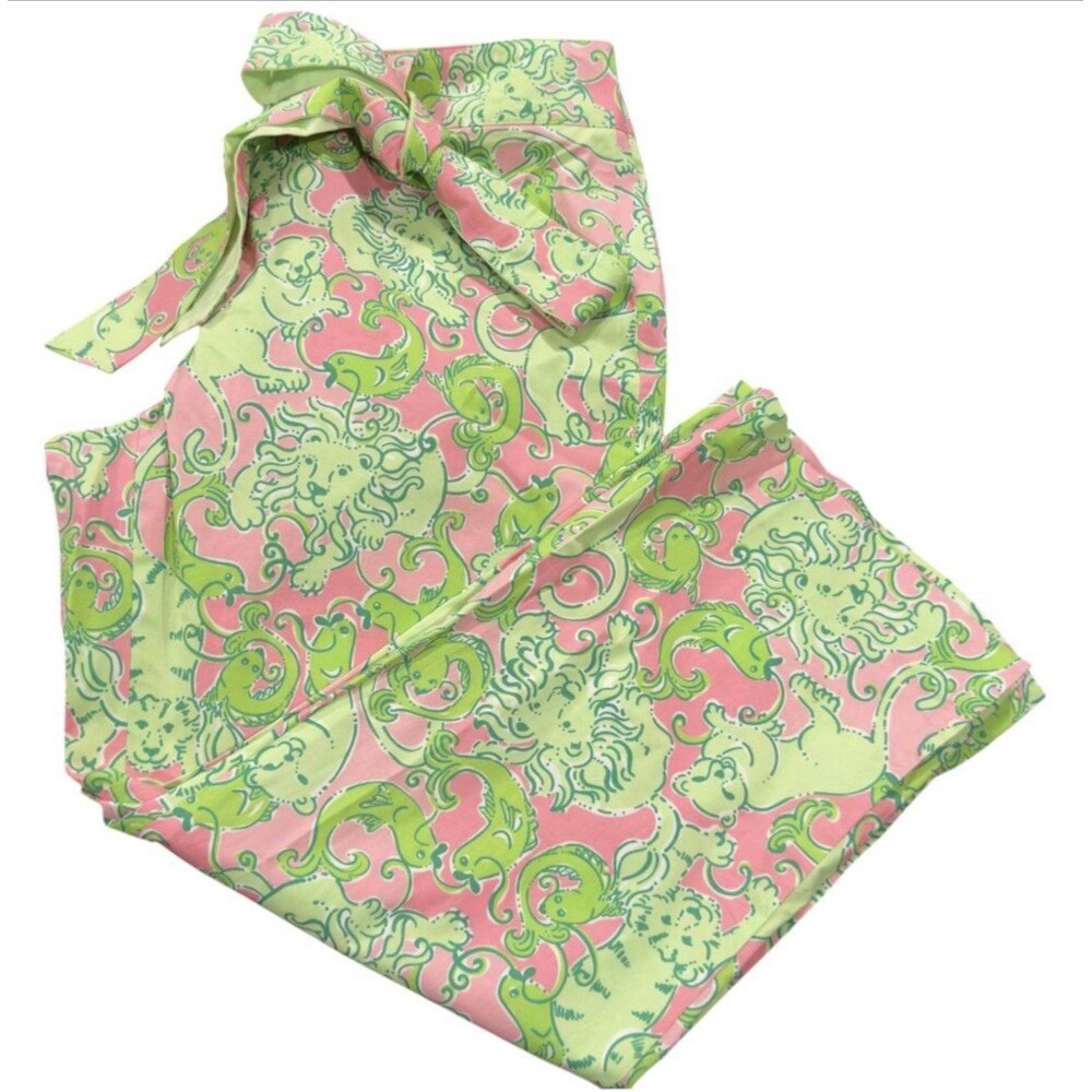 Lilly Pulitzer Sunnyside Lions Women’s Capri Pants Pink Green Size 10 Excellent
